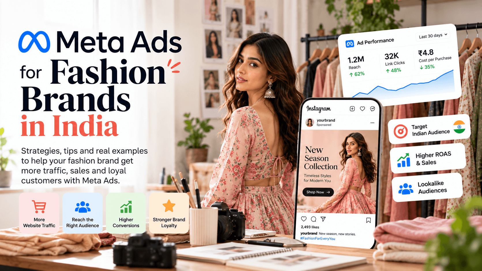 Fashion brand ad creatives on a phone screen